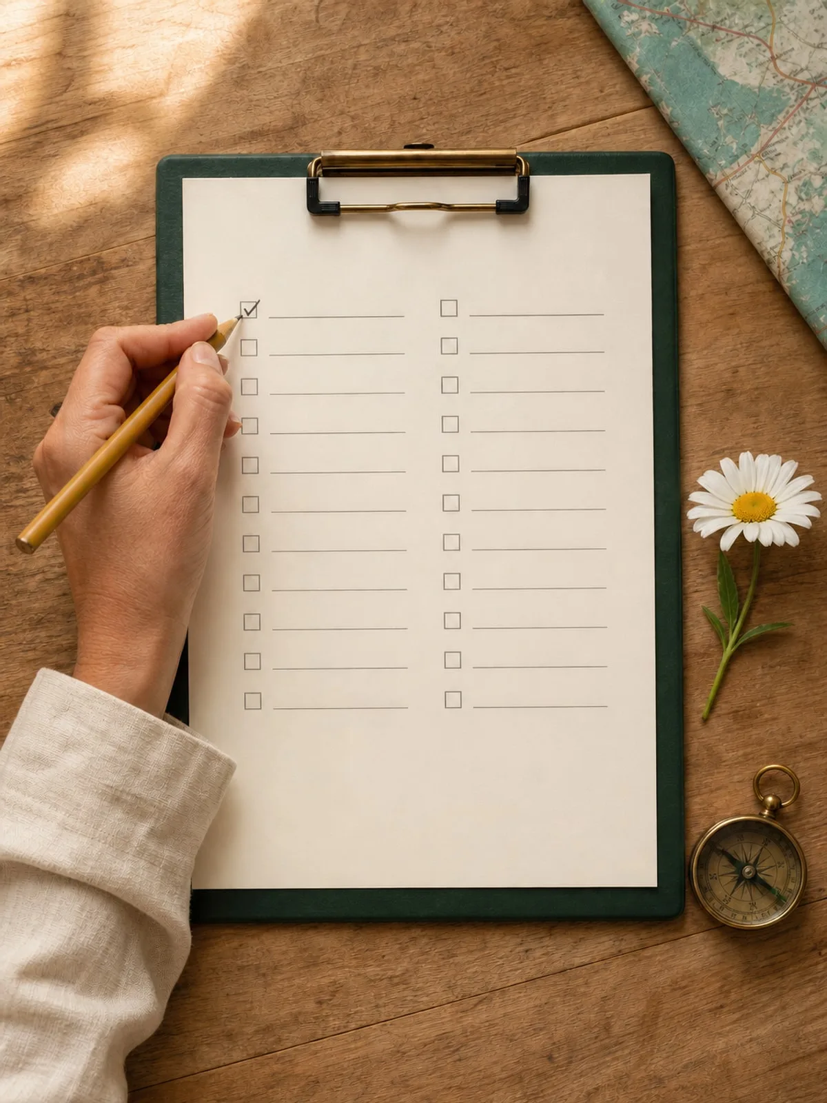 Quaderno e materiali di viaggio per il controllo di un itinerario