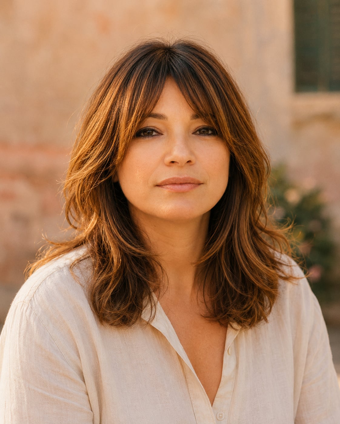 Silvia Missiaglia, primo piano: volto pieno verso camera, sguardo fermo, luce dorata